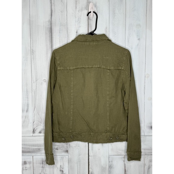 TOMMY BAHAMA TWO PALMS 100% LINEN RAW EDGE BUTTON UP JACKET OLIVE GREEN SMALL - Picture 3 of 8